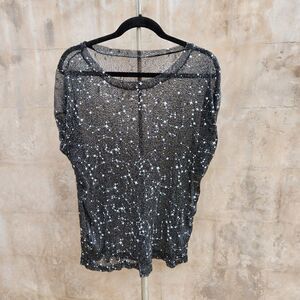Shein black sheer top with stars